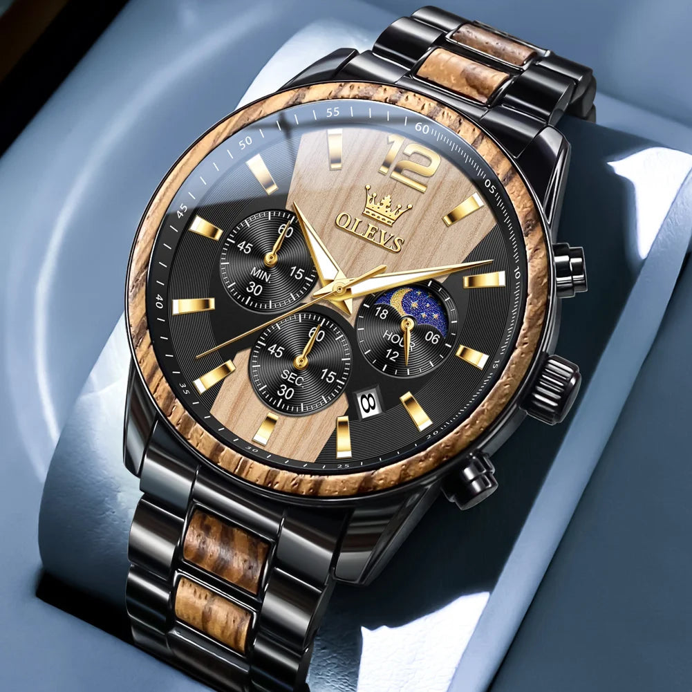 Montre à quartz en bois Olevs 3645 (plusieurs coloris)