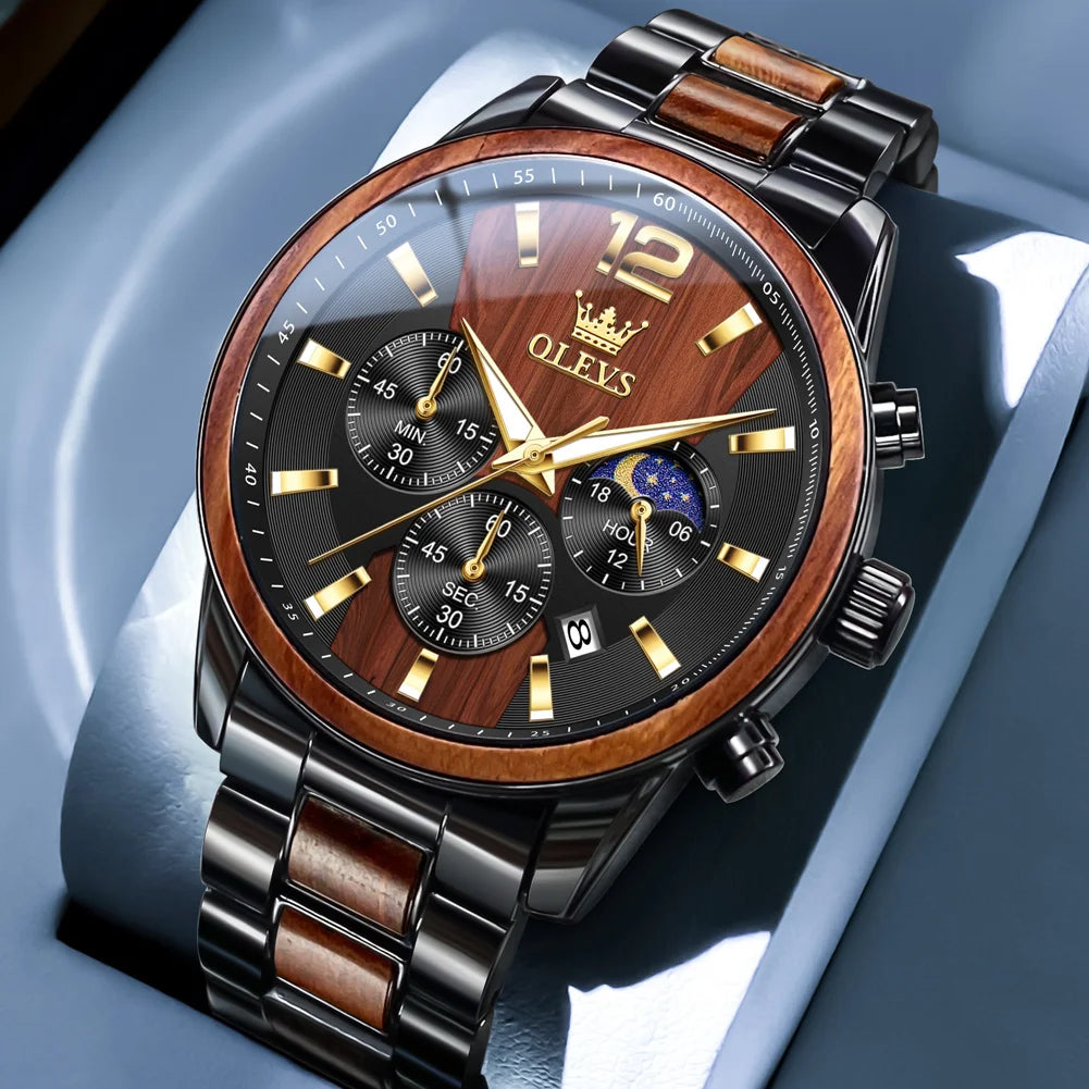 Montre à quartz en bois Olevs 3645 (plusieurs coloris)